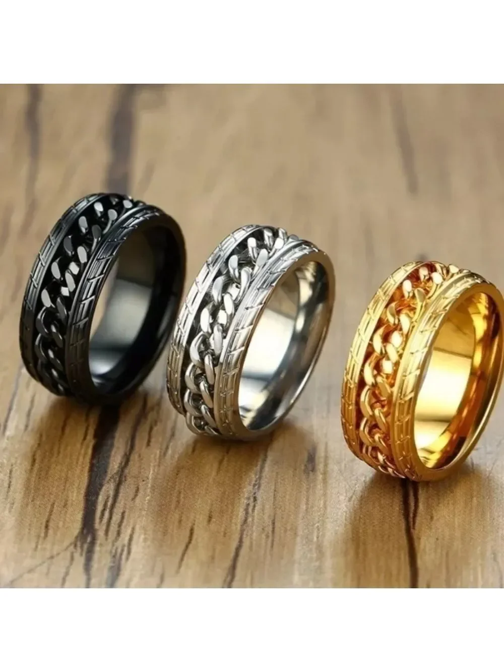 Men's Stainless Steel Spinner Ring - Tire Texture